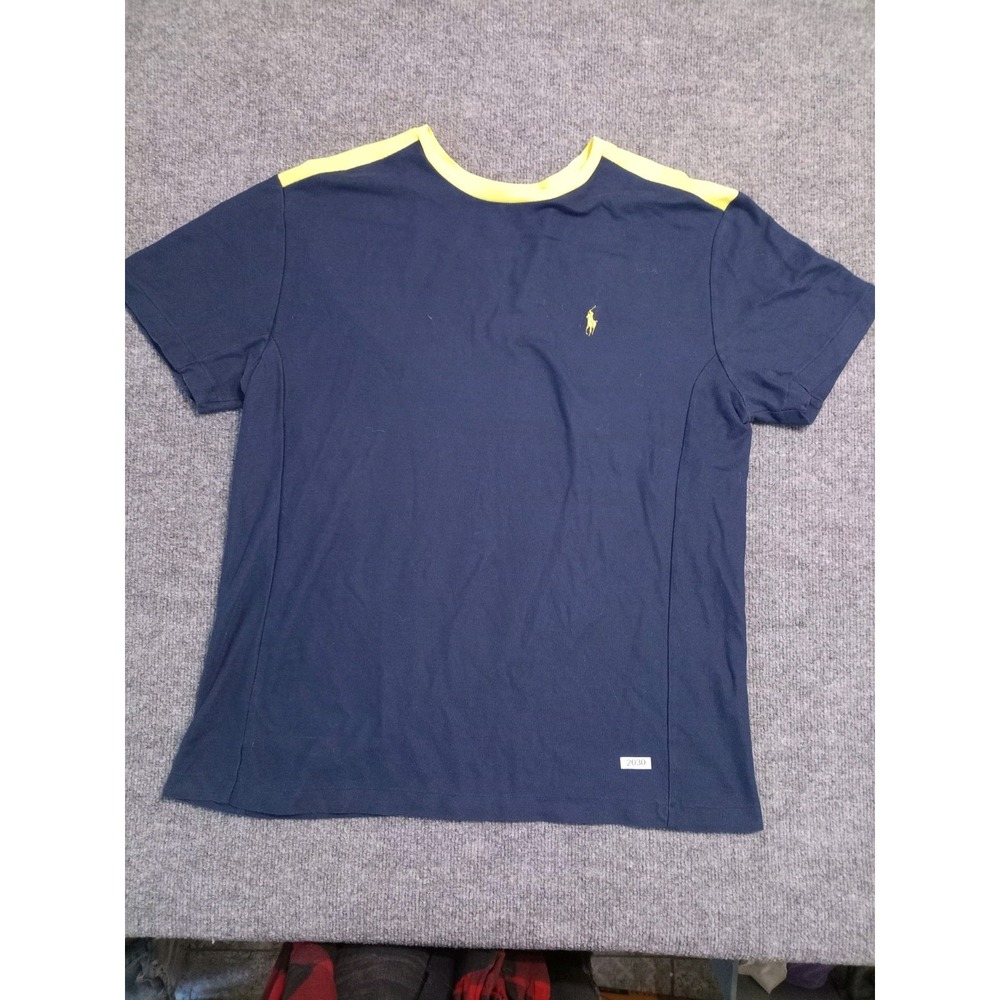Polo Ralph Lauren Men's Large Navy Yellow Pony Ringer T-Shirt Moisture Managemen